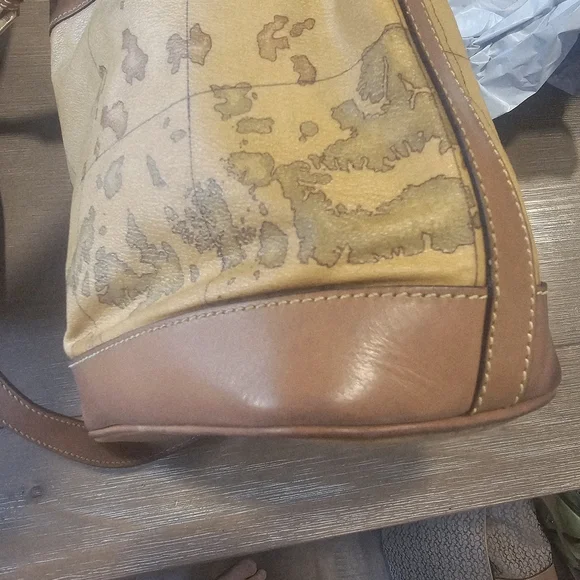 Vintage Map Print Leather Bucket Bag - Picture 5 of 14